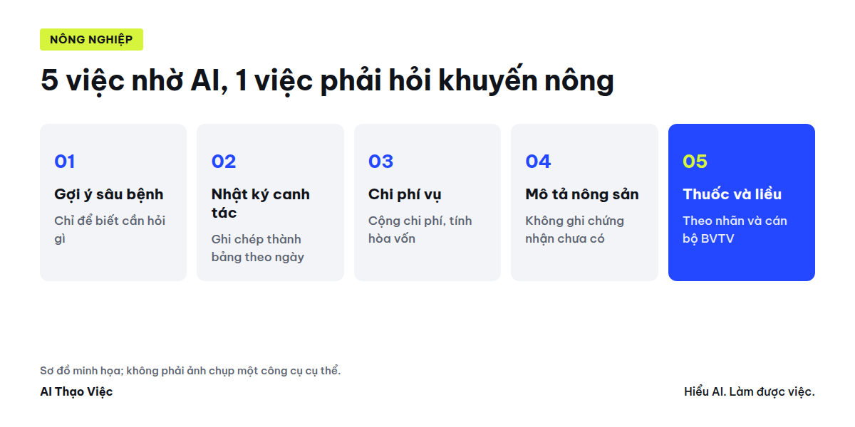Sơ đồ năm việc nông nghiệp nhờ AI và điểm phải hỏi khuyến nông