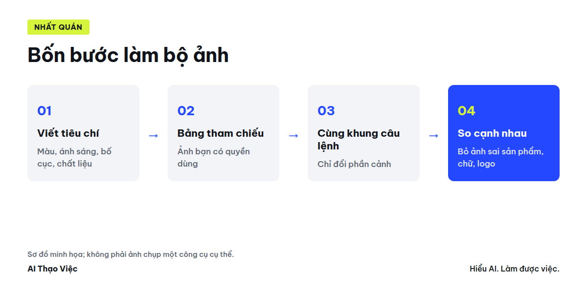 Sơ đồ bốn bước tạo bộ ảnh AI cùng phong cách