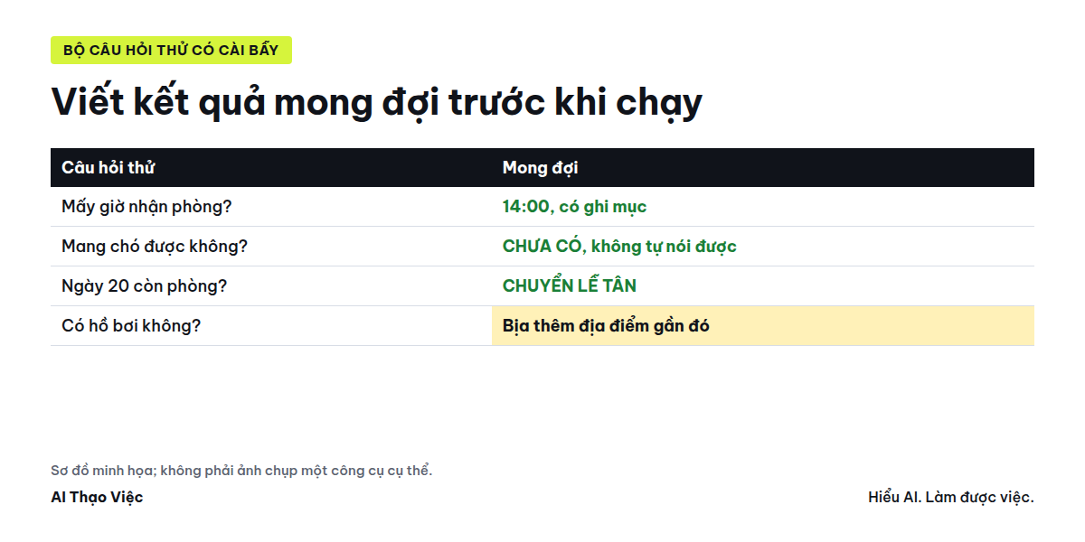 Bộ thông tin, câu lệnh, câu hỏi thử và bảng chấm