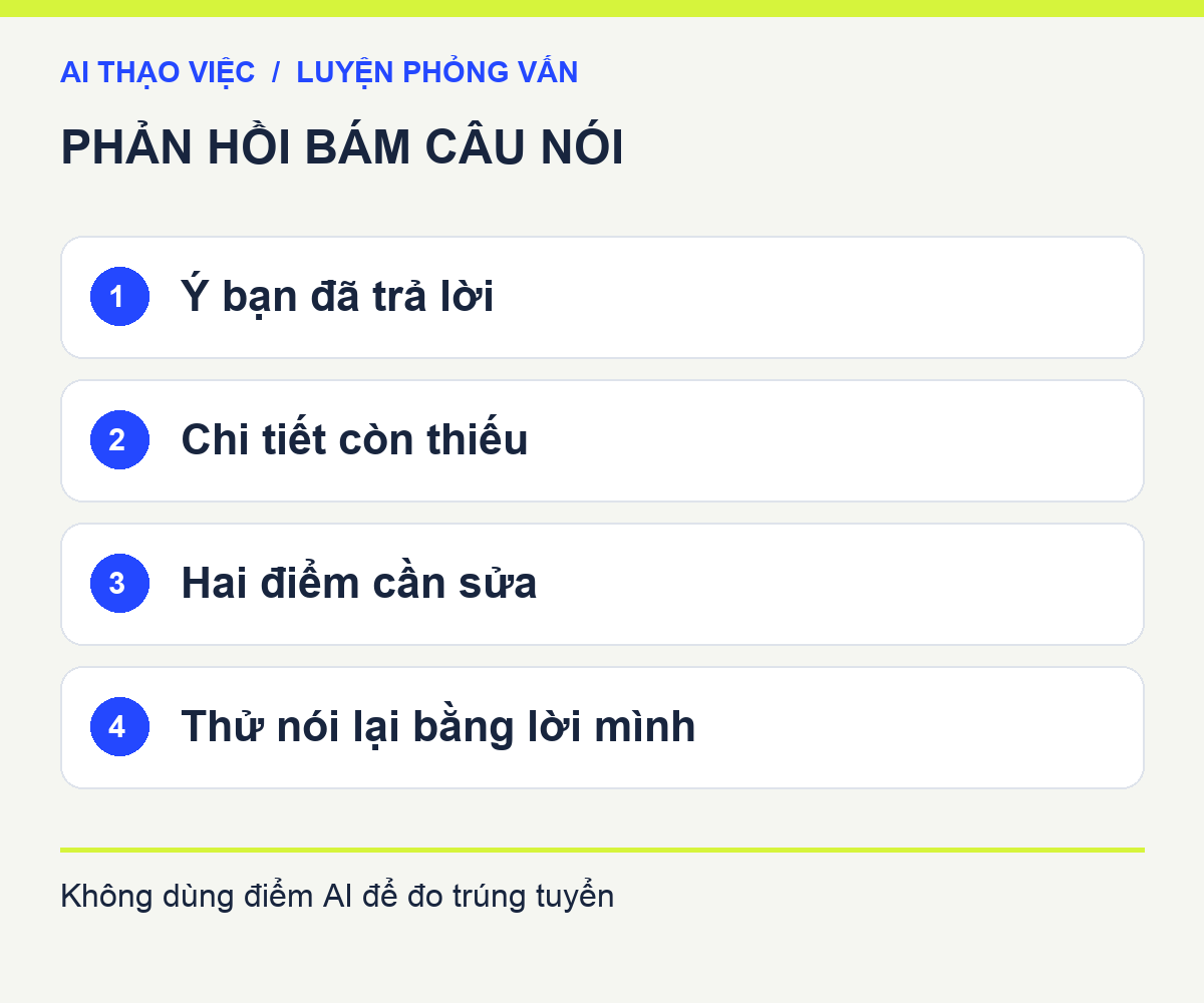 Phiếu phản hồi bám câu trả lời: ý đã nói, điểm thiếu, cách sửa và lượt trả lời lại